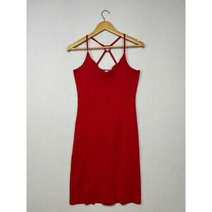 Minimalist Y2K Tom Tailor Womens 36 Red Criss Cross Ring Back Ribbed Mini Dress